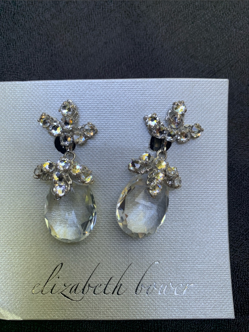 Elizabeth Bower Silver-Tone Clear Teardrop Crystal Earrings